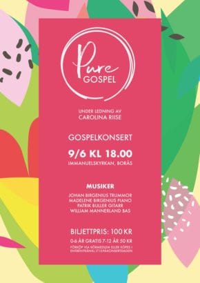 Pure Gospel med kompgrupp. Söndag 9 juni kl 18:00. Entré 100:-